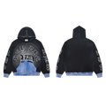 Vale Forever Gothic Lettering Contrast Hem Zip‑Up Hoodie Black Blue