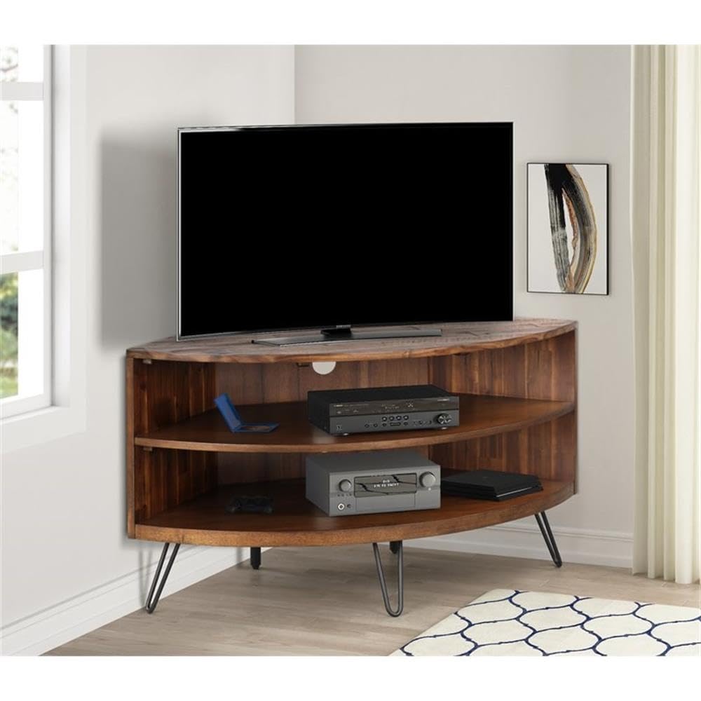 Brown Acacia Wood Corner Media Stand K619702