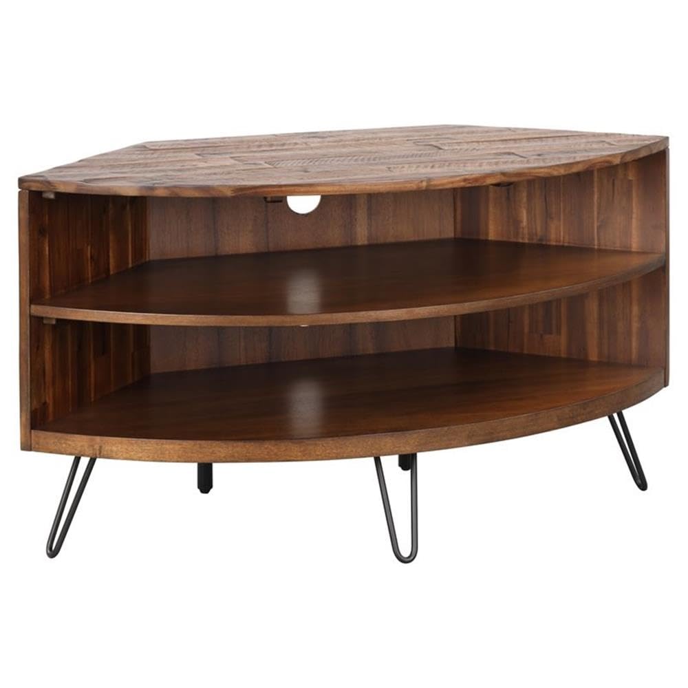 Brown Acacia Wood Corner Media Stand K619702