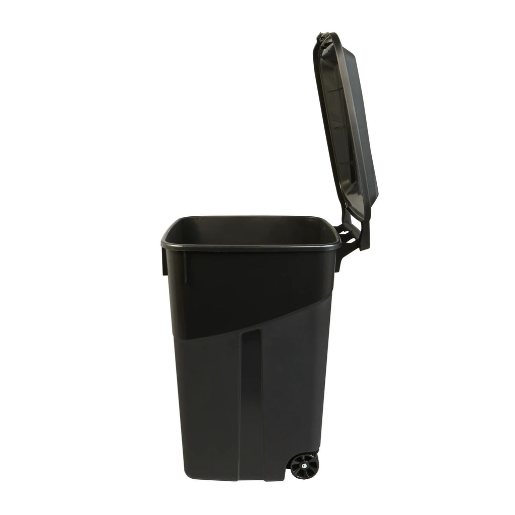 Black 45 Gallon Wheeled Plastic Garbage Can with Lid J48187