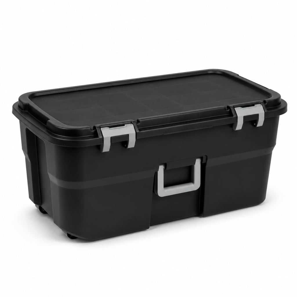 22 Gallon Black Plastic Wheeled Storage Trunk W892023