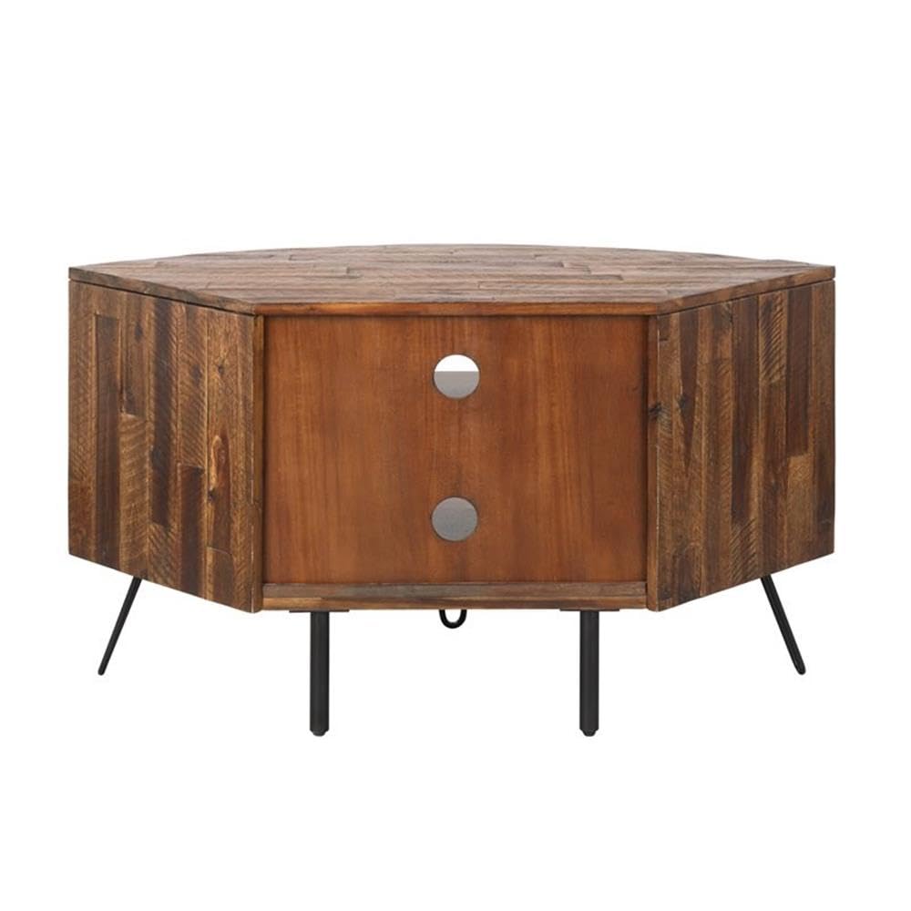 Brown Acacia Wood Corner Media Stand K619702