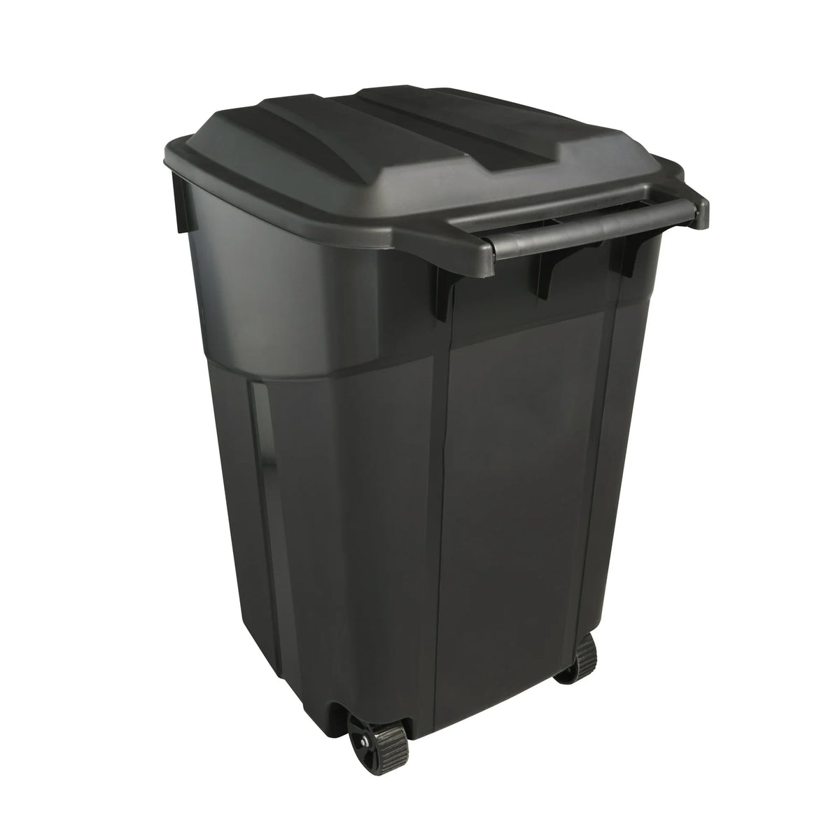 Black 45 Gallon Wheeled Plastic Garbage Can with Lid J48187