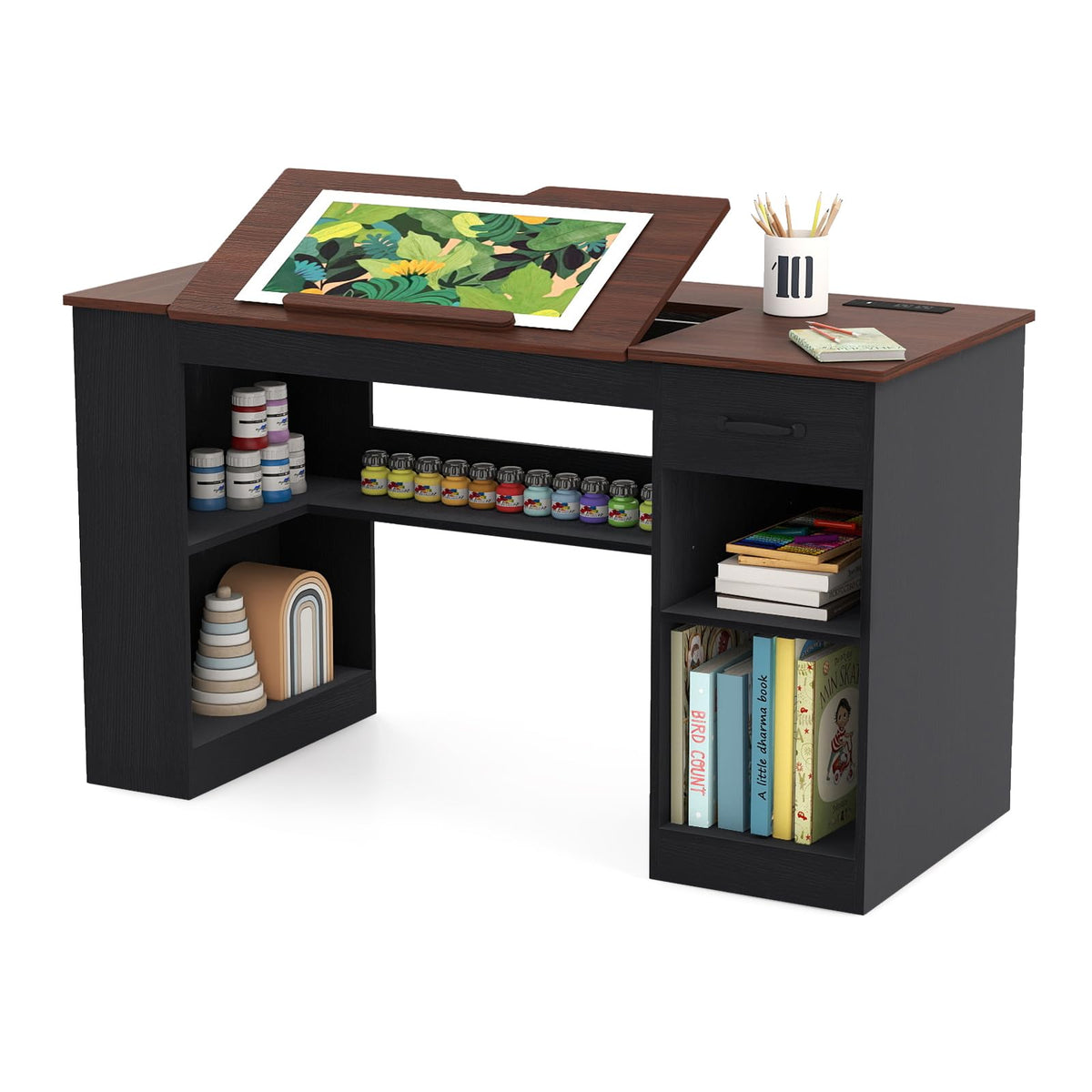 55.1" Black Drafting Table D40204