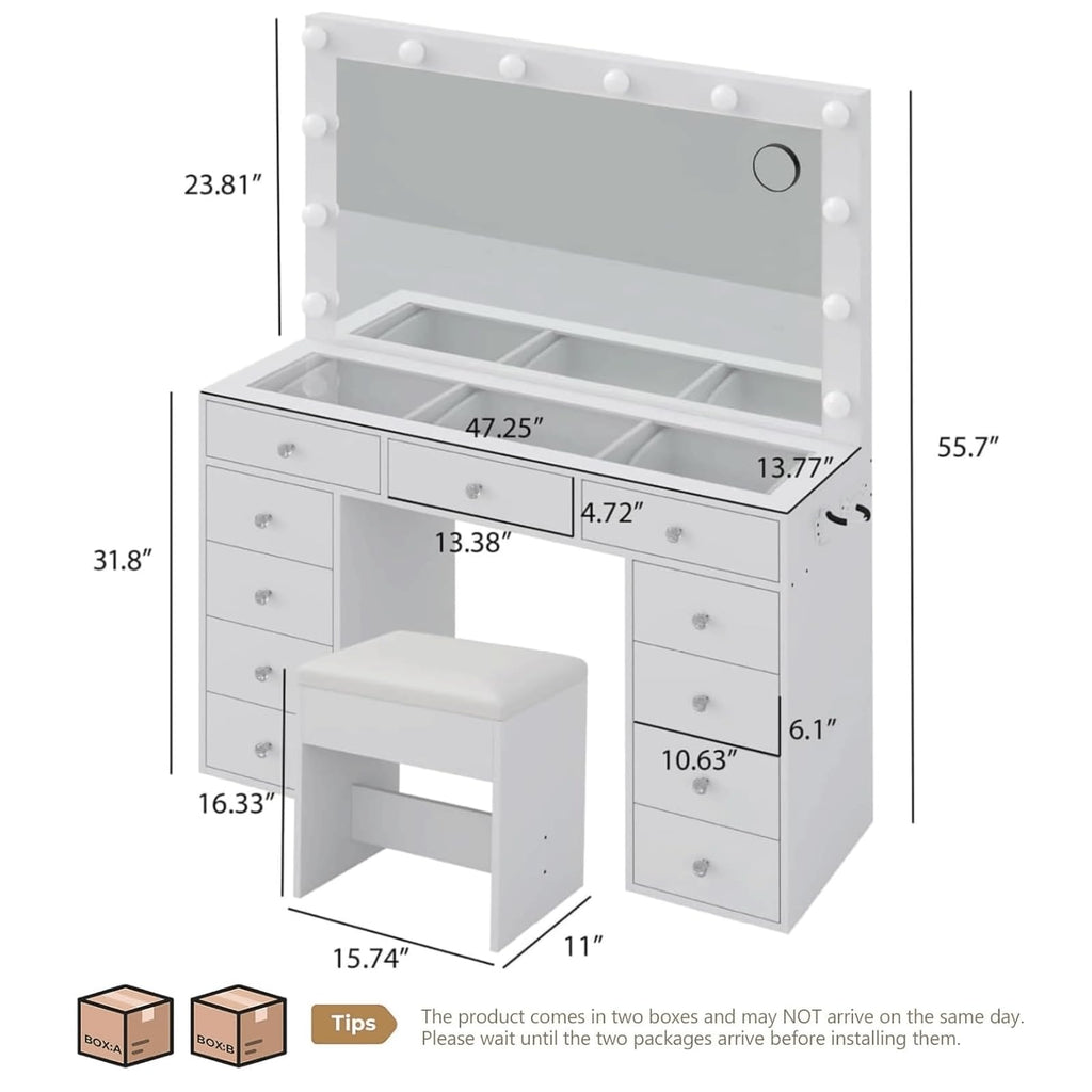 Makeup Vanity Desk with Mirror and 11 Drawers D690277