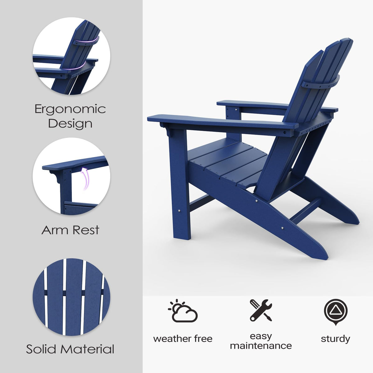 HDPE All-Weather Adirondack Chair 380 lbs Capacity Dark Blue M9164