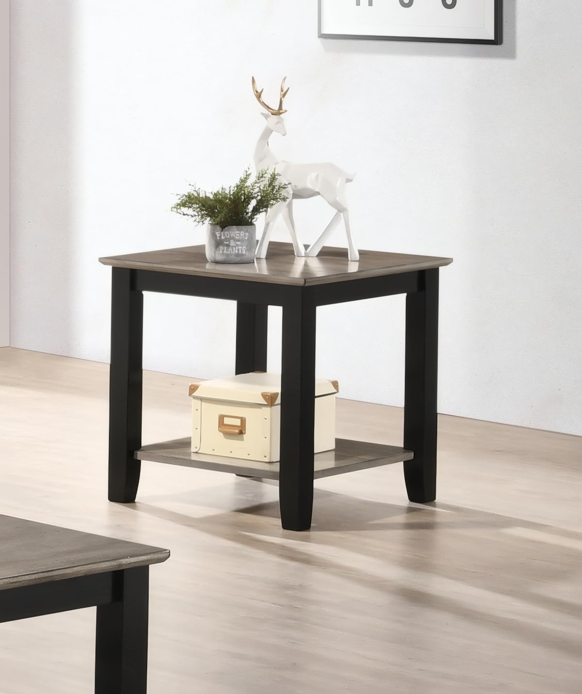 Square End Table with Walnut Veneer Top and Open Shelf Storage X92343
