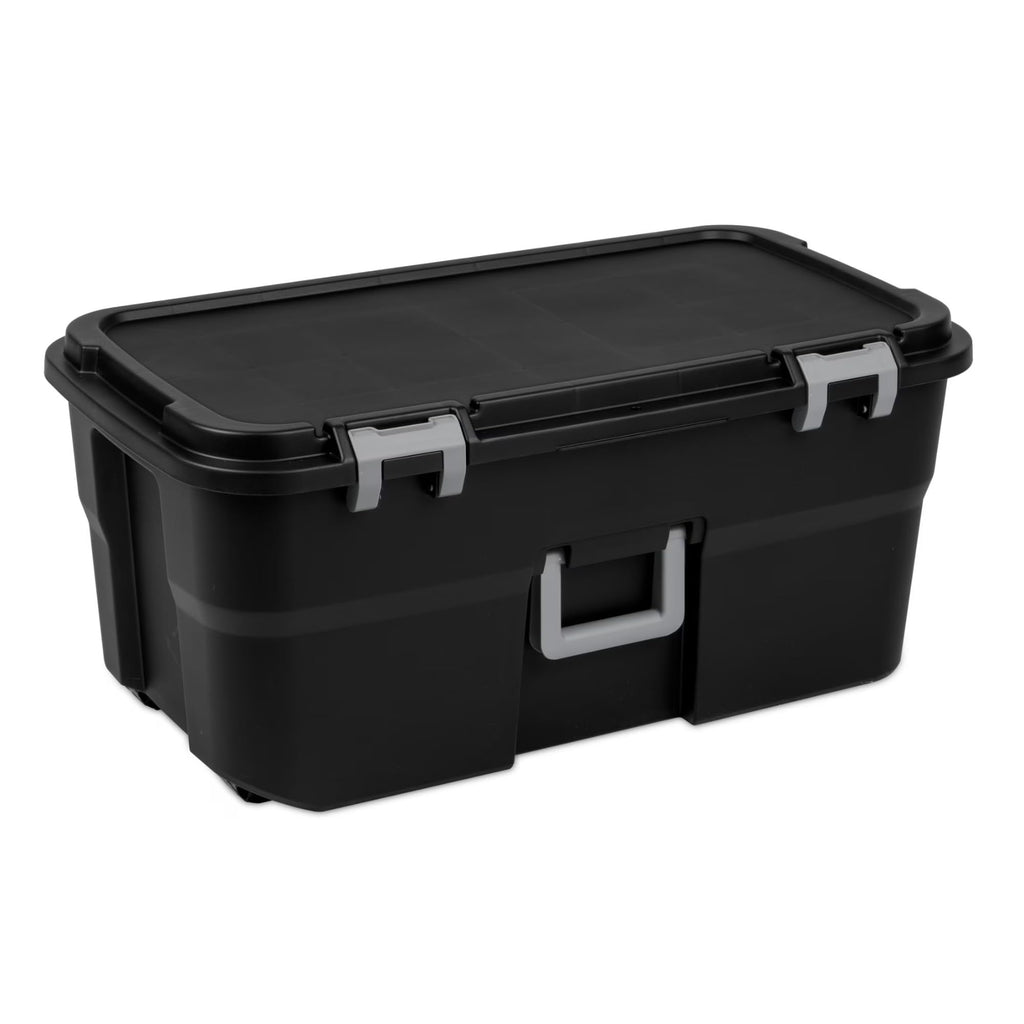 Black 22 Gallon Wheeled Plastic Footlocker A3805