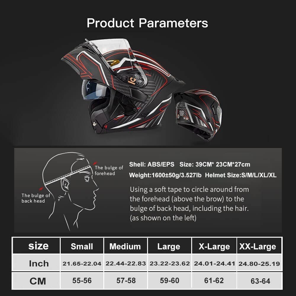 Bluetooth Modular Motorcycle Helmet with Flip Up Dual Anti-Fog Visors D364