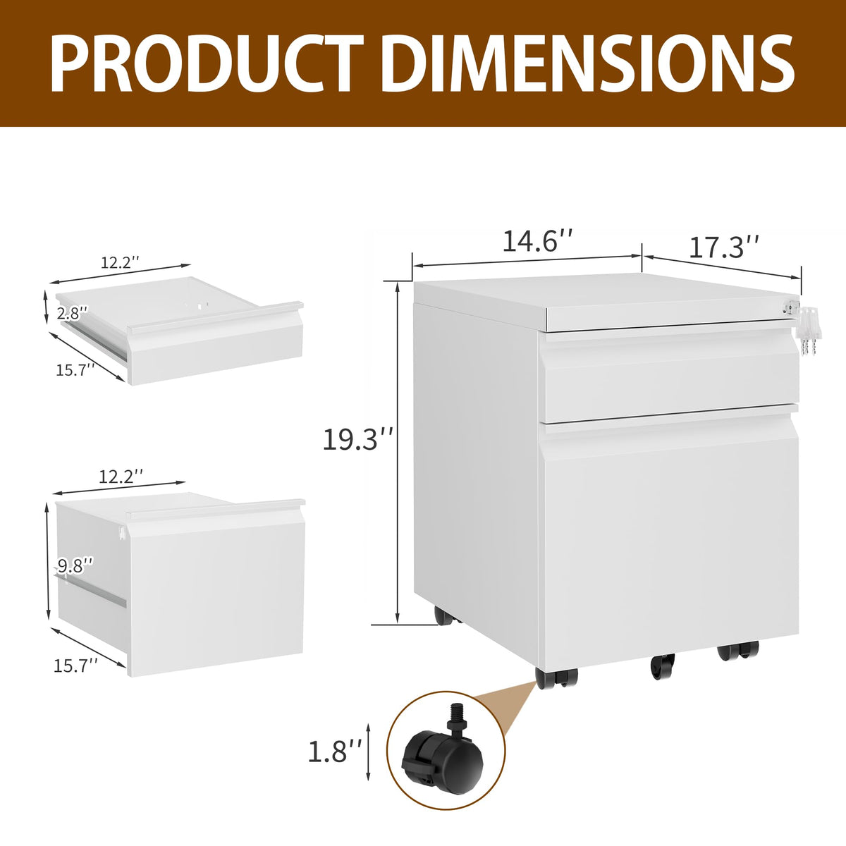 2 Drawer Metal Mobile File Cabinet with Lock Y3147