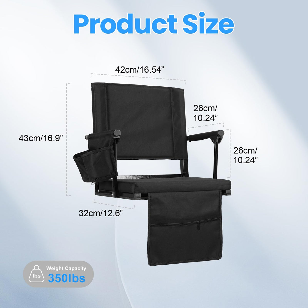 2 Pcs Black Stadium Seats with Back Support and Cushion N345881