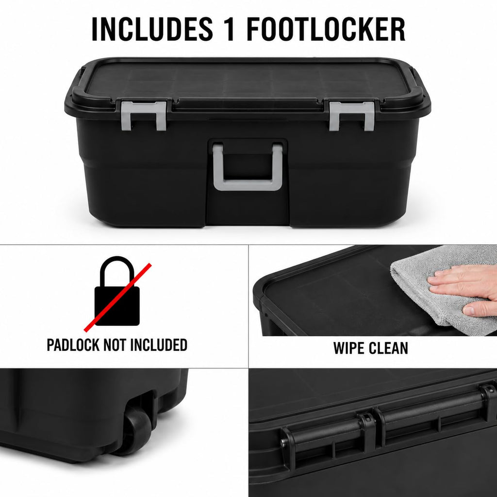 22 Gallon Black Plastic Wheeled Storage Trunk W892023
