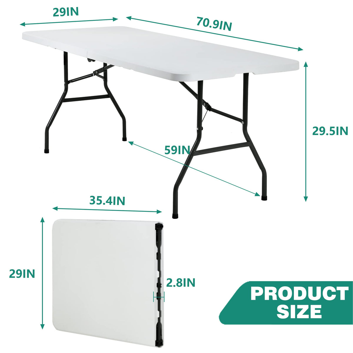 6FT White Portable Plastic Folding Table Z8683