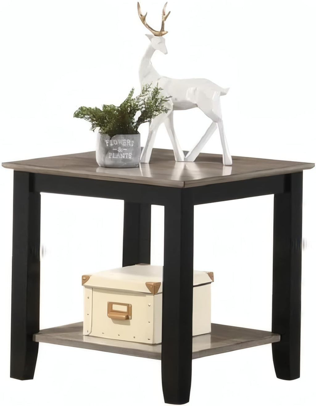 Square End Table with Walnut Veneer Top and Open Shelf Storage X92343