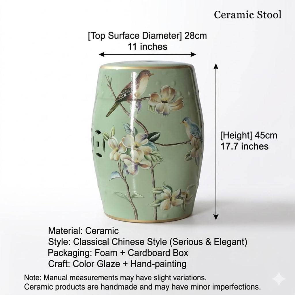 Hand-Painted Blue White Ceramic Garden Stool Q743409
