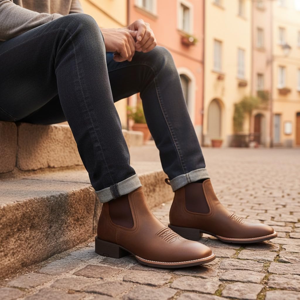 Slip-On Square Toe Western Boots B1656