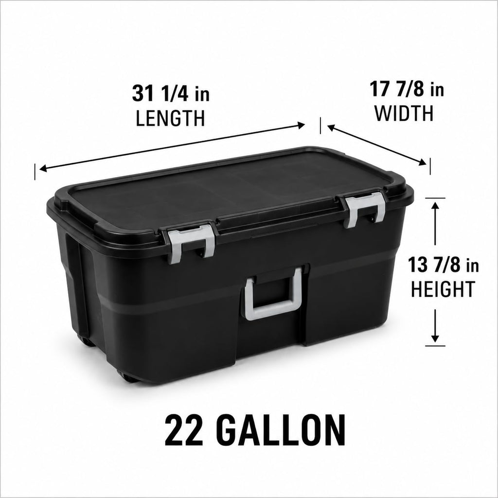 22 Gallon Black Plastic Wheeled Storage Trunk W892023