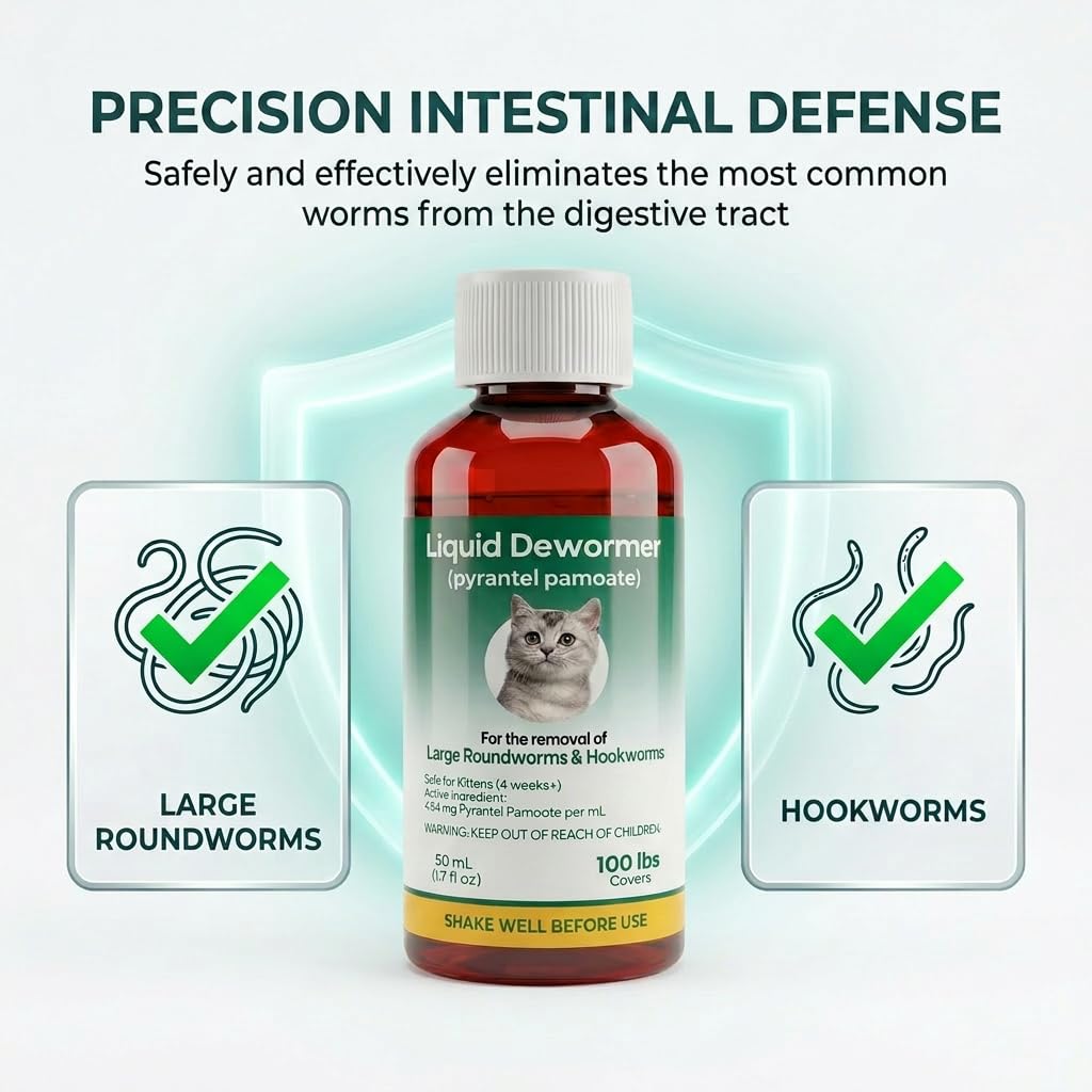 Liquid Dewormer for Cats & Kittens Pyrantel Pamoate Oral Suspension 50ml I736