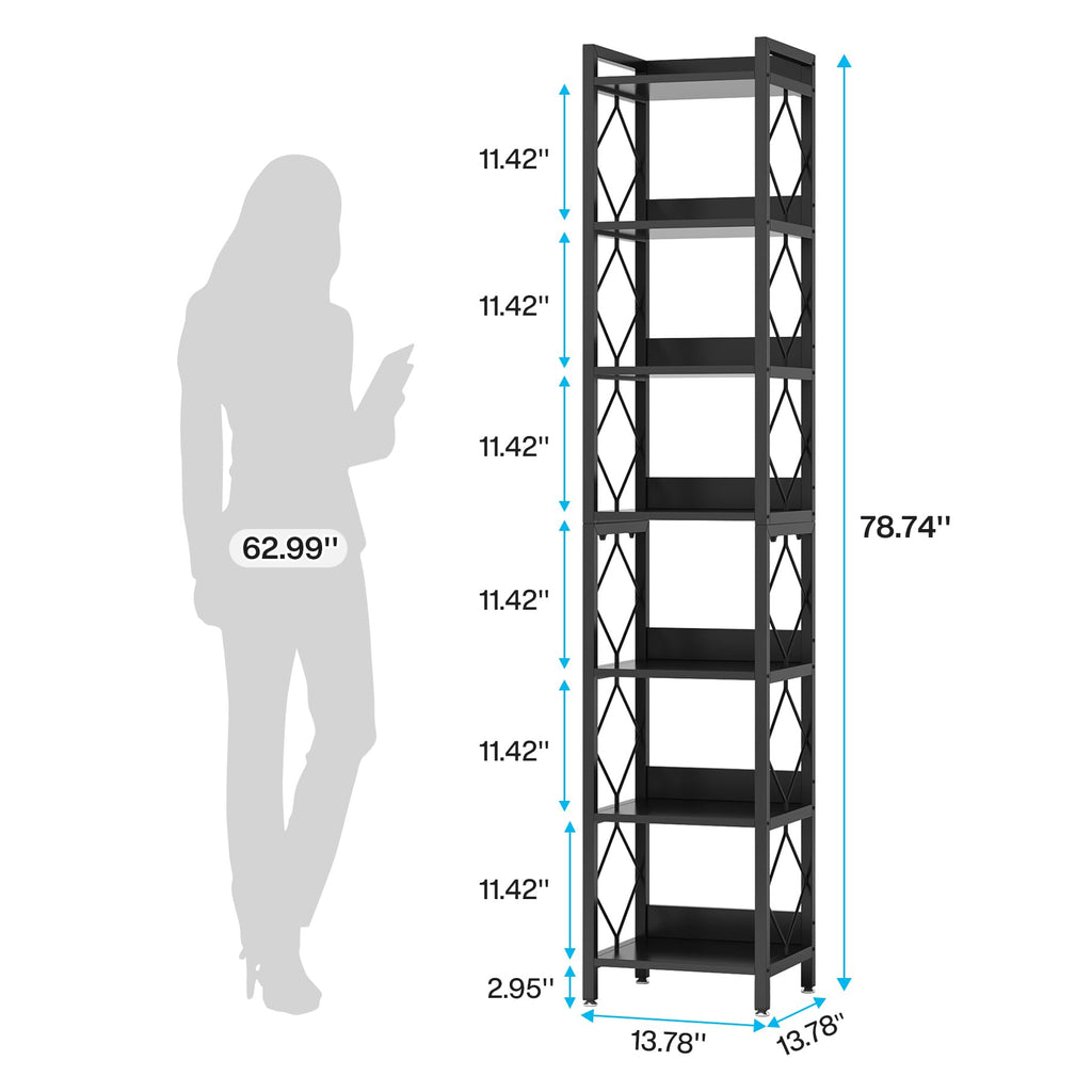 78.7 Inch Tall Skinny Narrow Black Bookshelf Bookcase G357