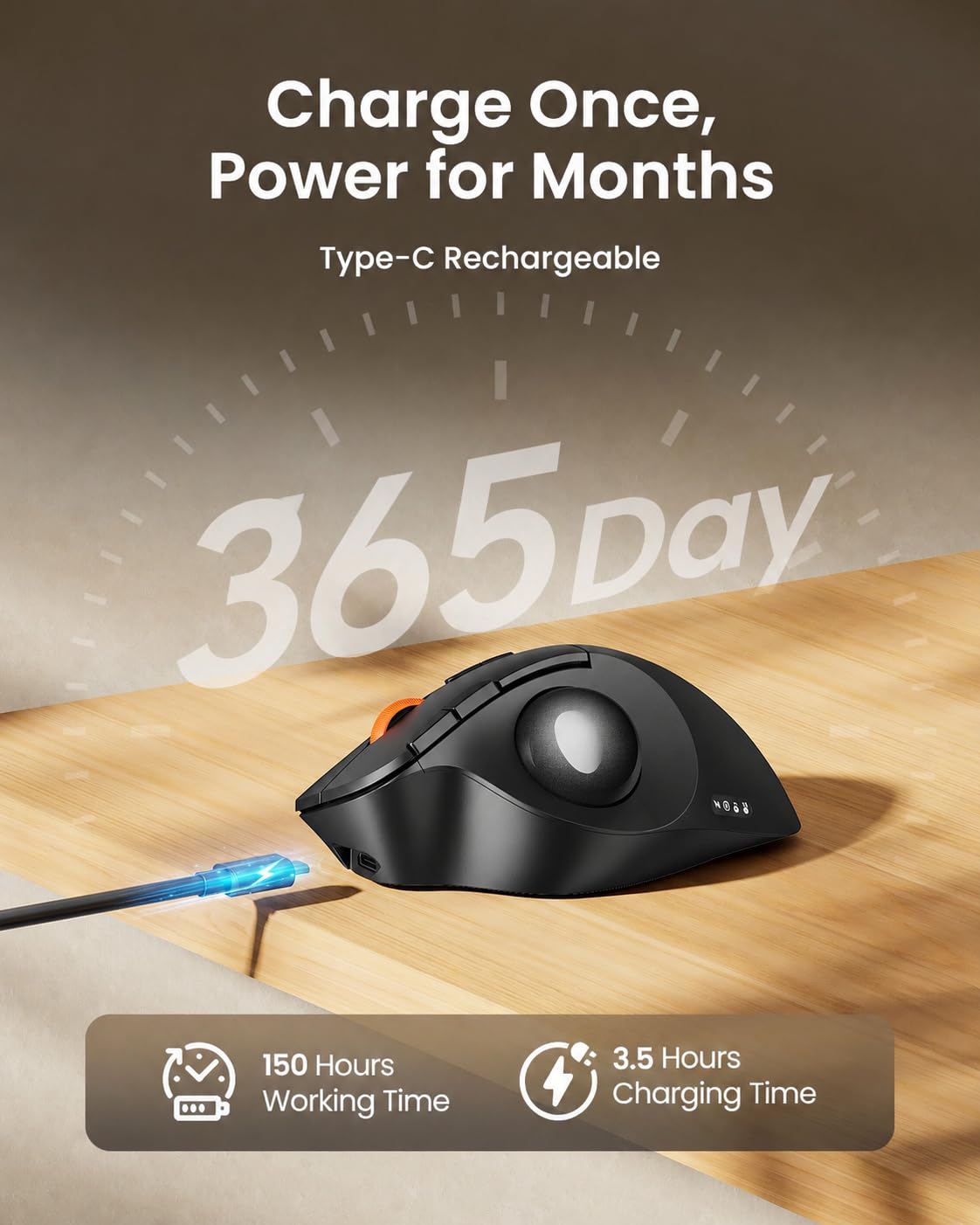 Wireless Trackball Mouse, Adjustable Angle, Gray R684
