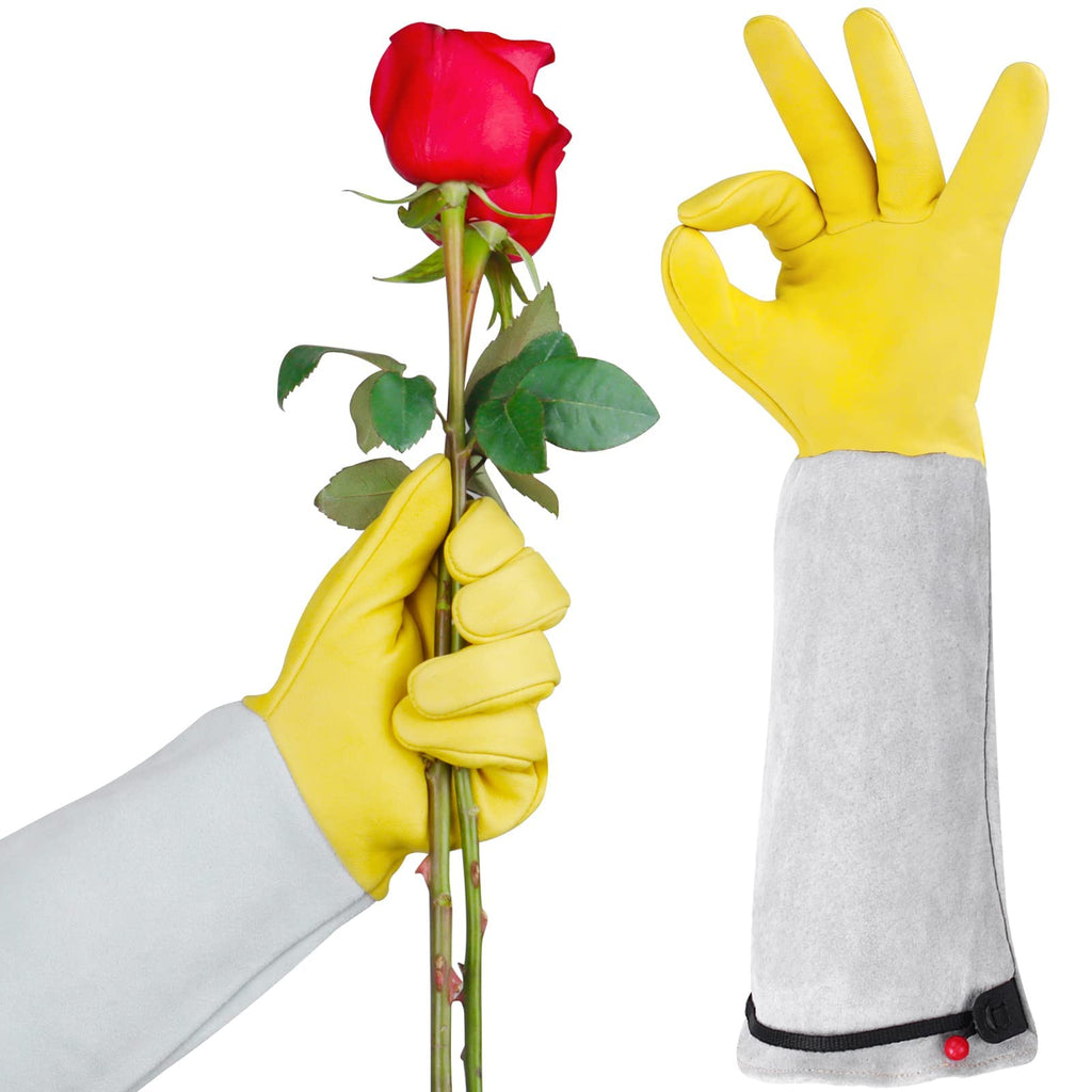 Long Leather Gardening Gloves with Adjustable Cuff V398162