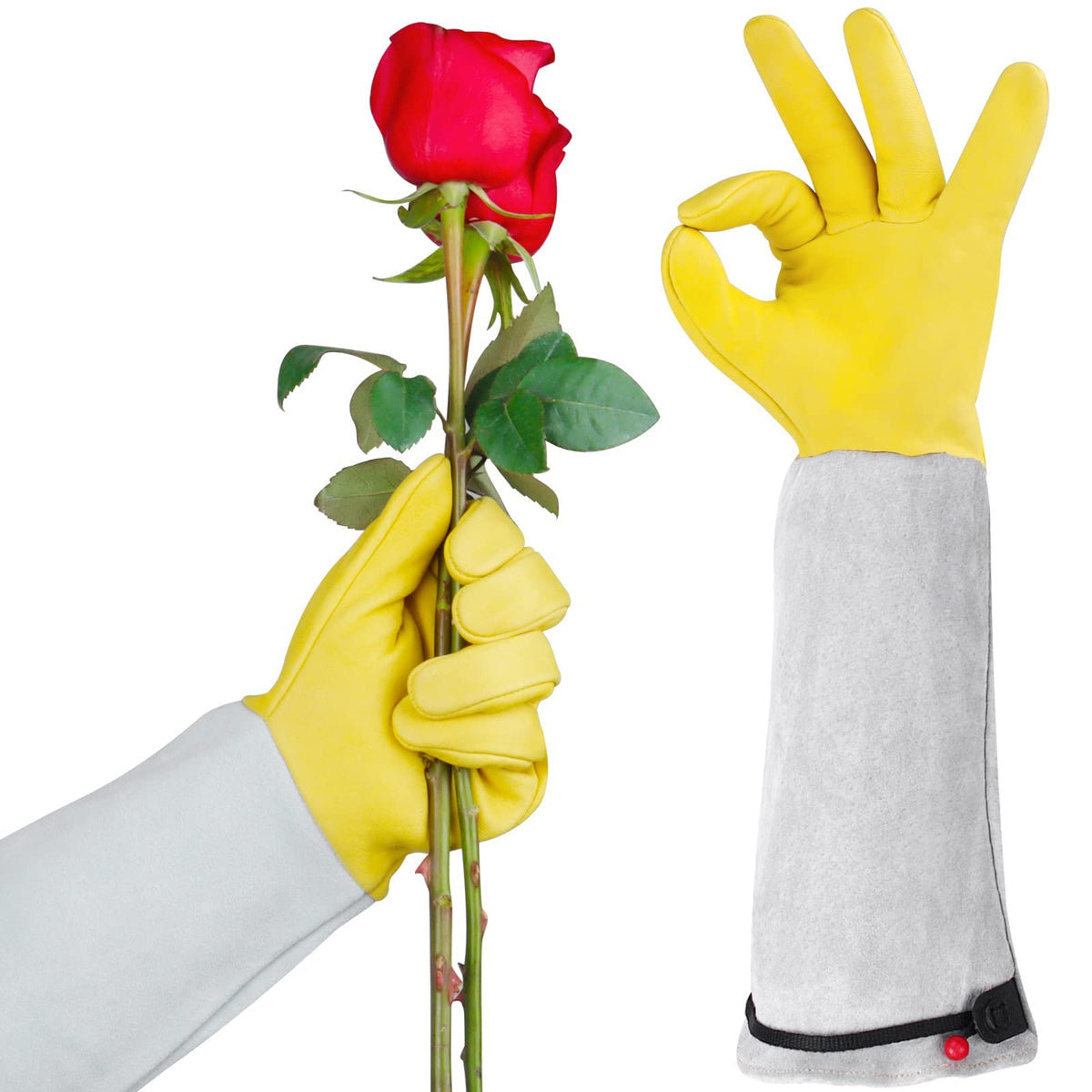 Long Leather Gardening Gloves with Adjustable Cuff V398162