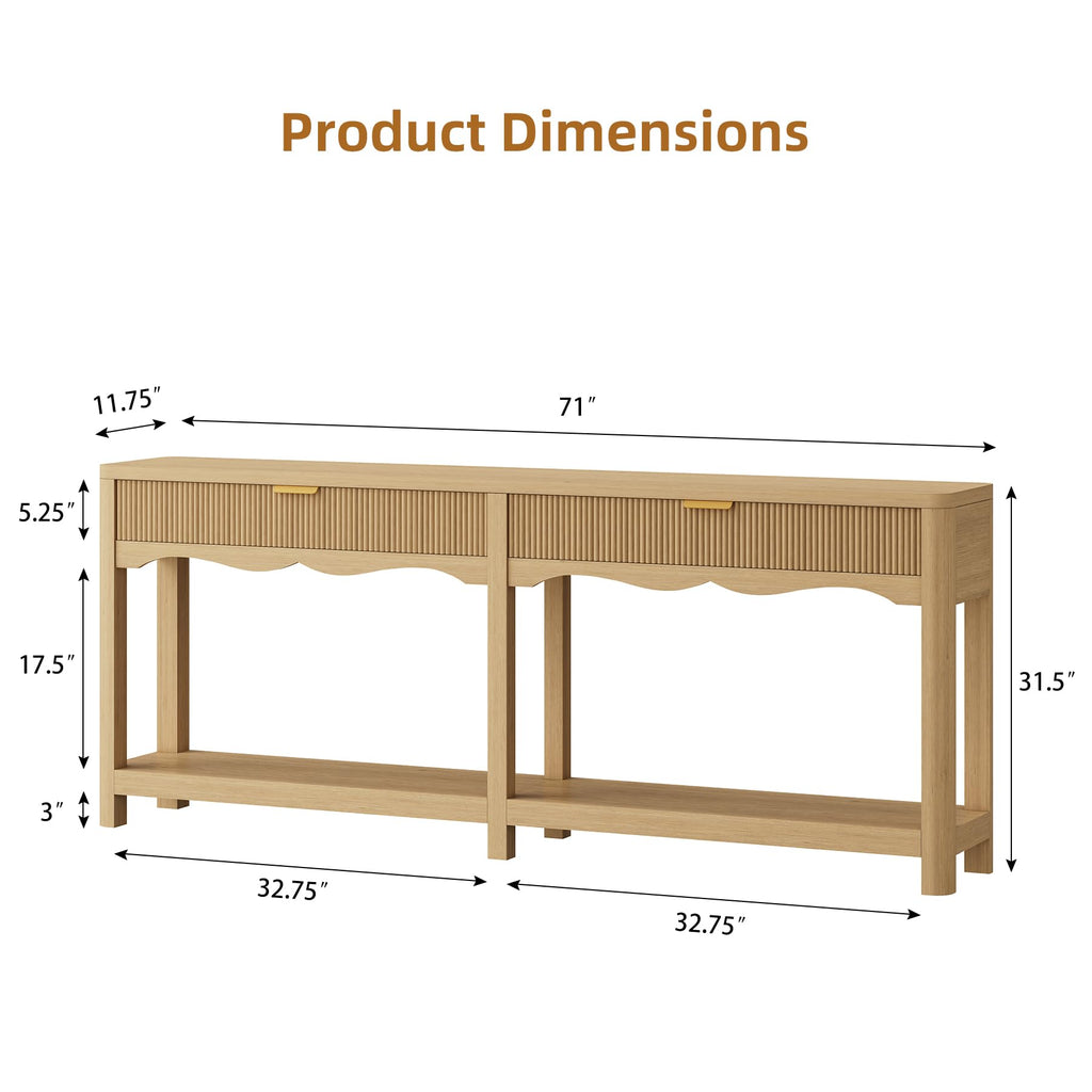 71" Oak Console Table with Storage H9004