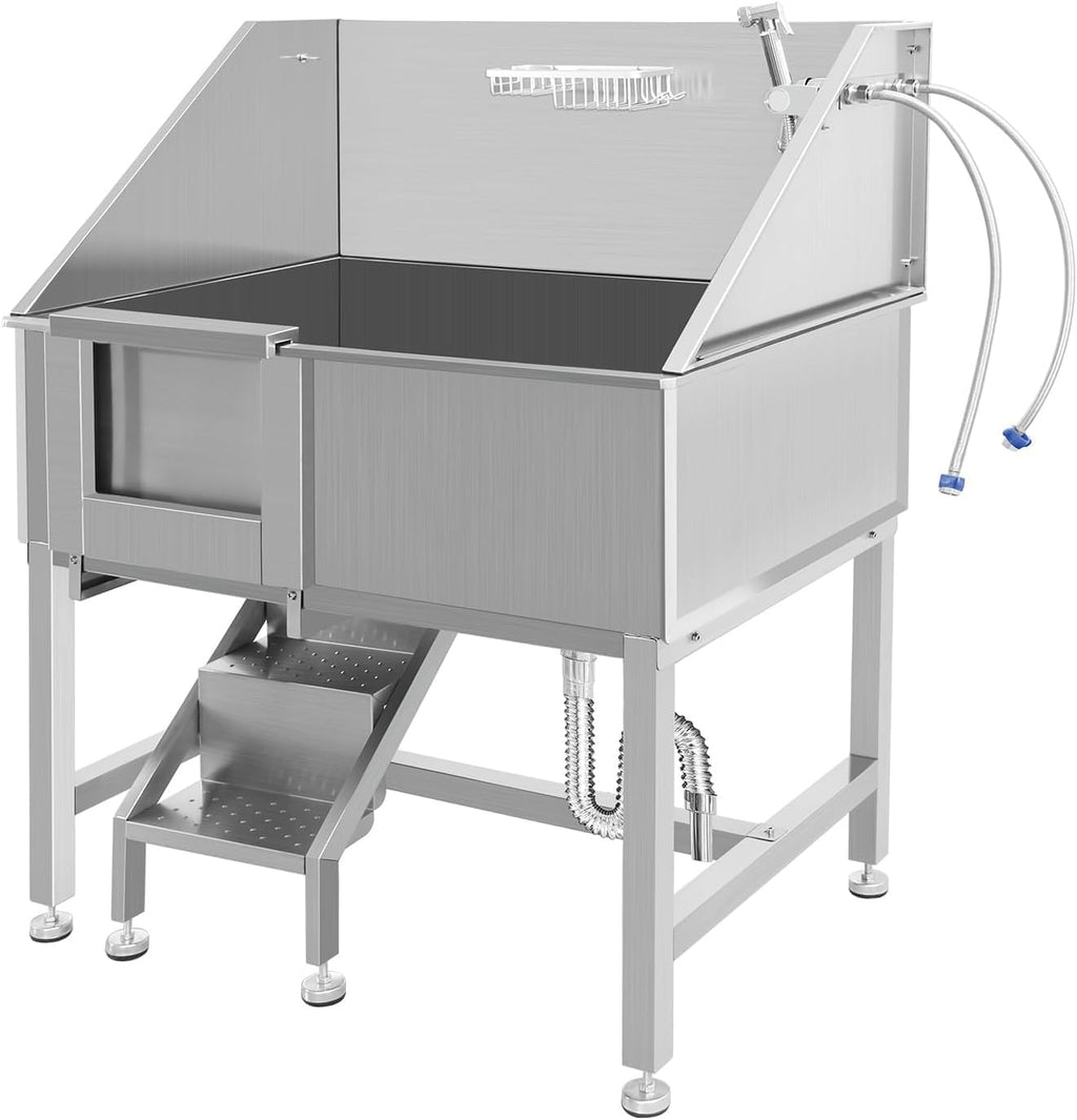 38" Stainless Steel Dog Grooming Tub with Stairs Y98099