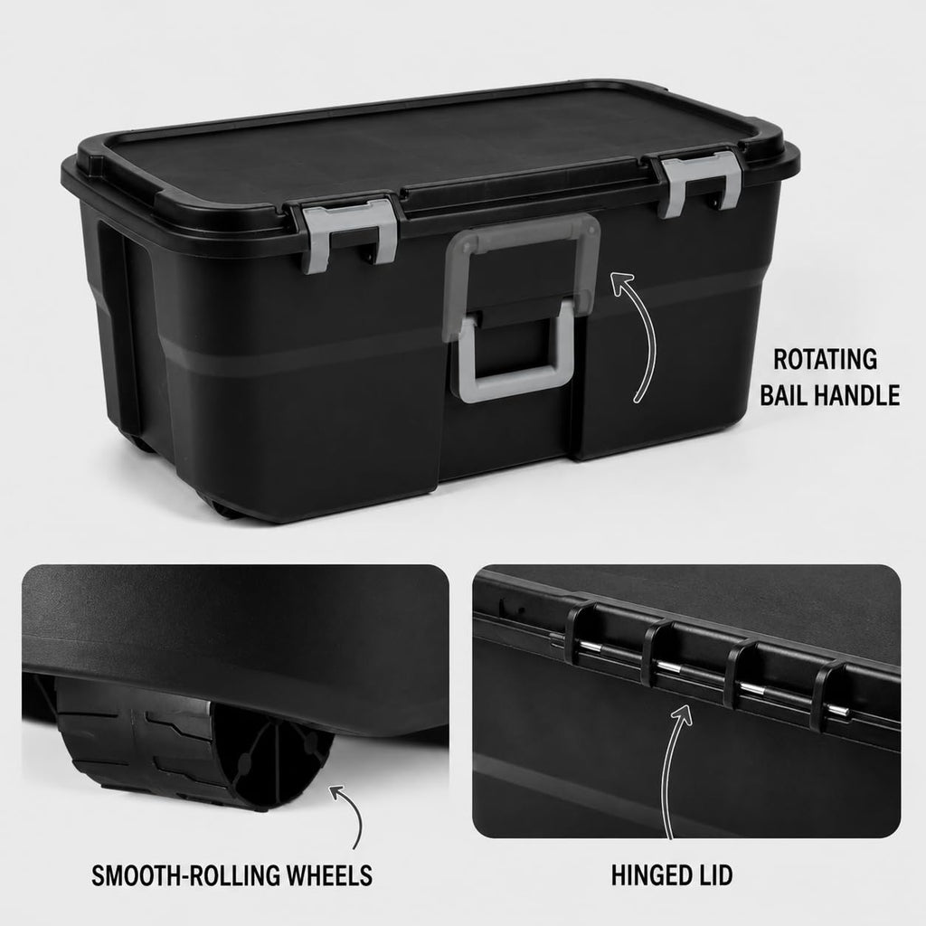 22 Gallon Black Plastic Wheeled Storage Trunk W892023