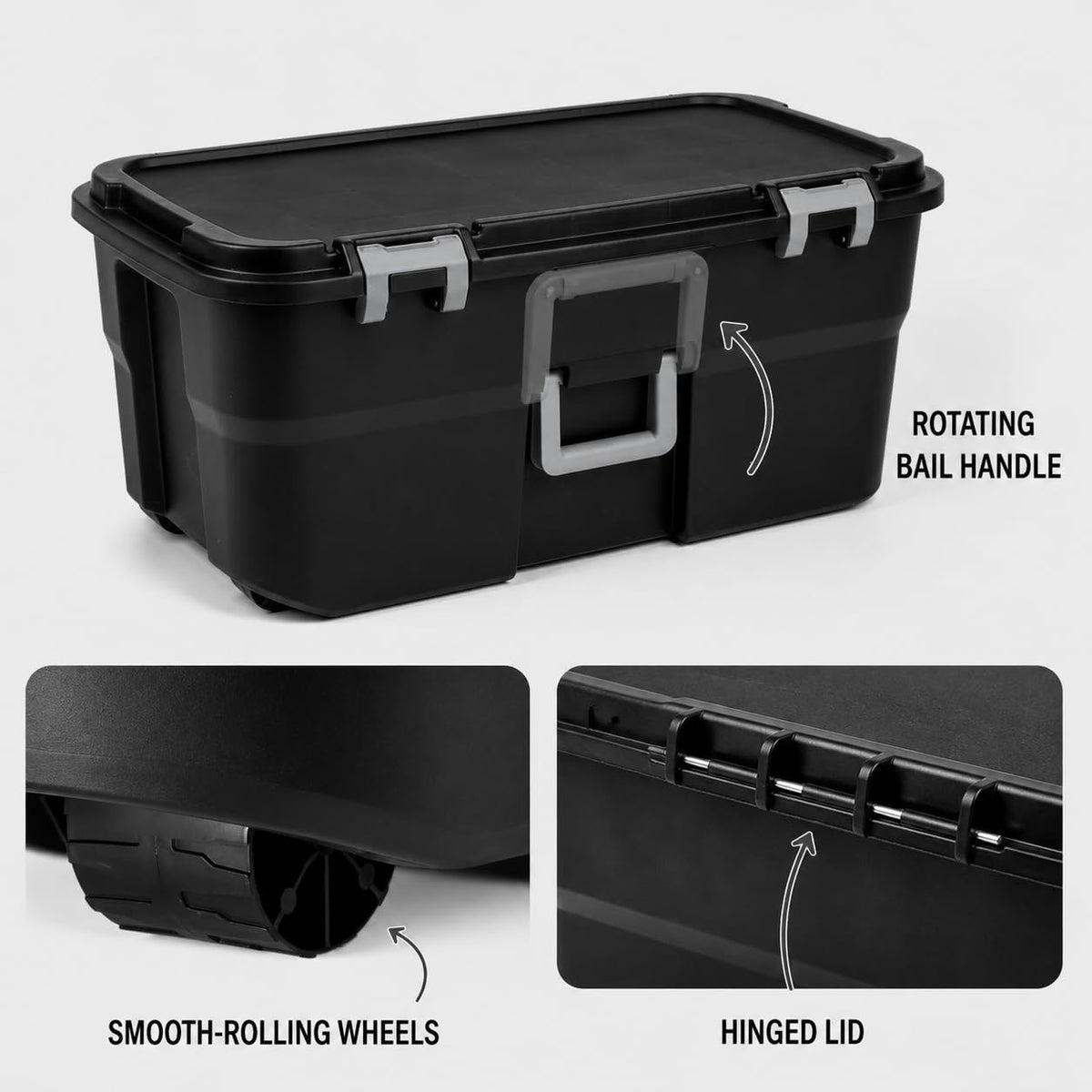 22 Gallon Black Plastic Wheeled Storage Trunk W892023