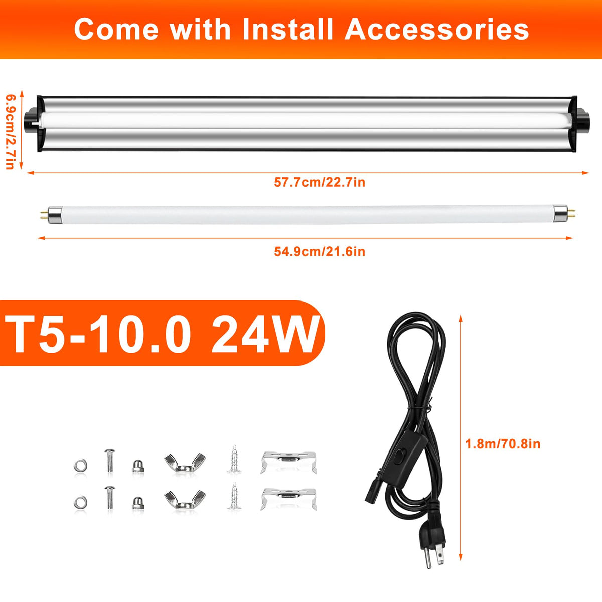24W T5 UVB Reptile Light Fixture 22" with 2 Pack 24W UVB Bulbs Q8550