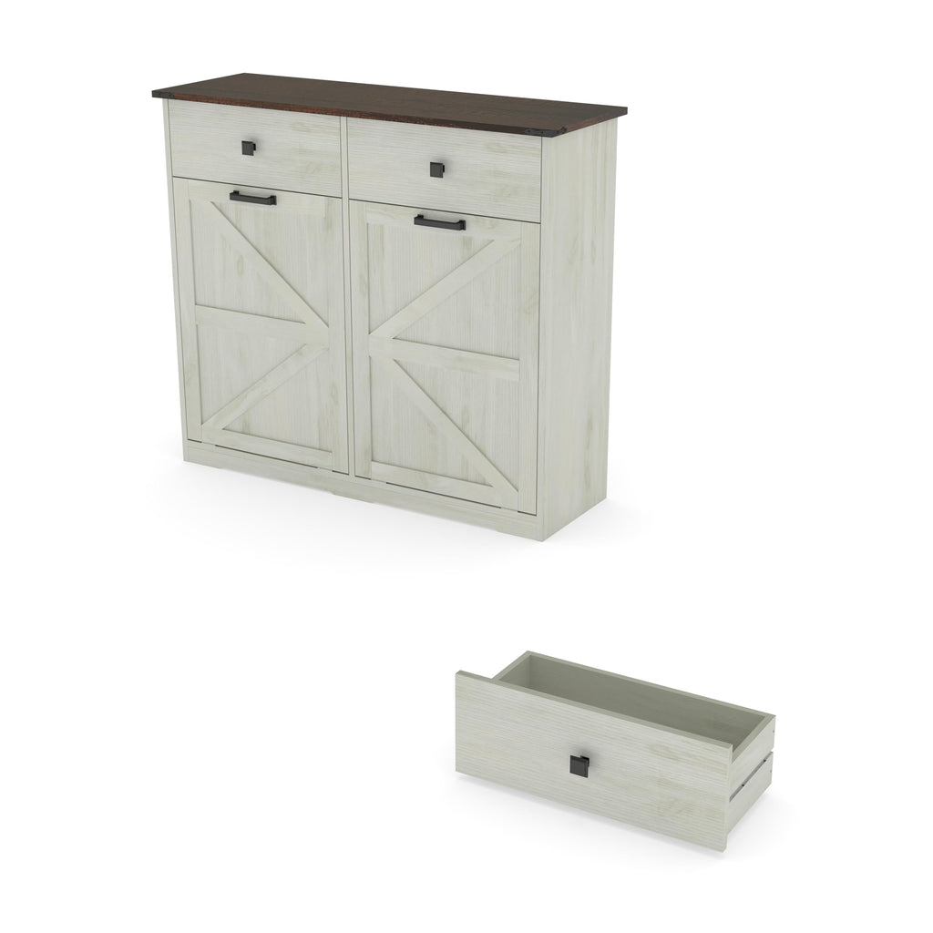 20 Gallon Double Tilt Out Laundry Hamper Cabinet with Drawers D859