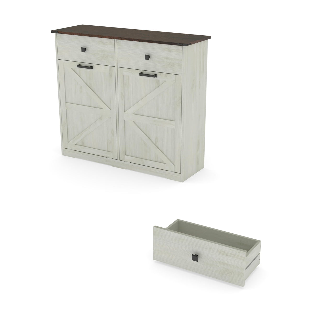20 Gallon Double Tilt Out Laundry Hamper Cabinet with Drawers D859