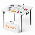 36" Square White Plastic Folding Card Table with Carrying Handle K875