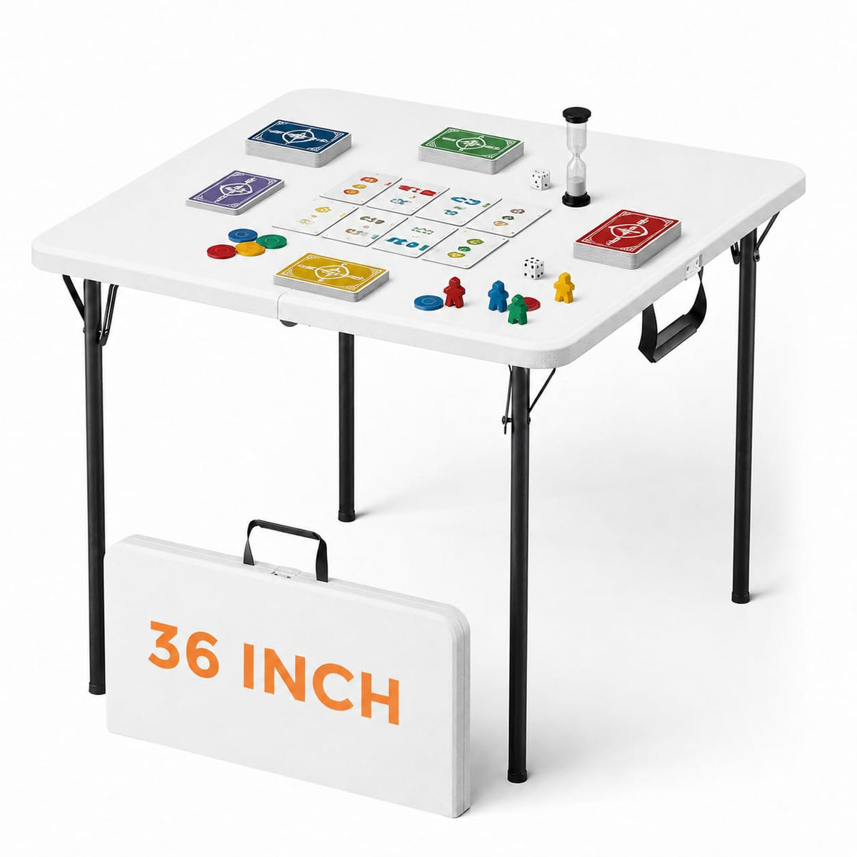 36" Square White Plastic Folding Card Table with Carrying Handle K875