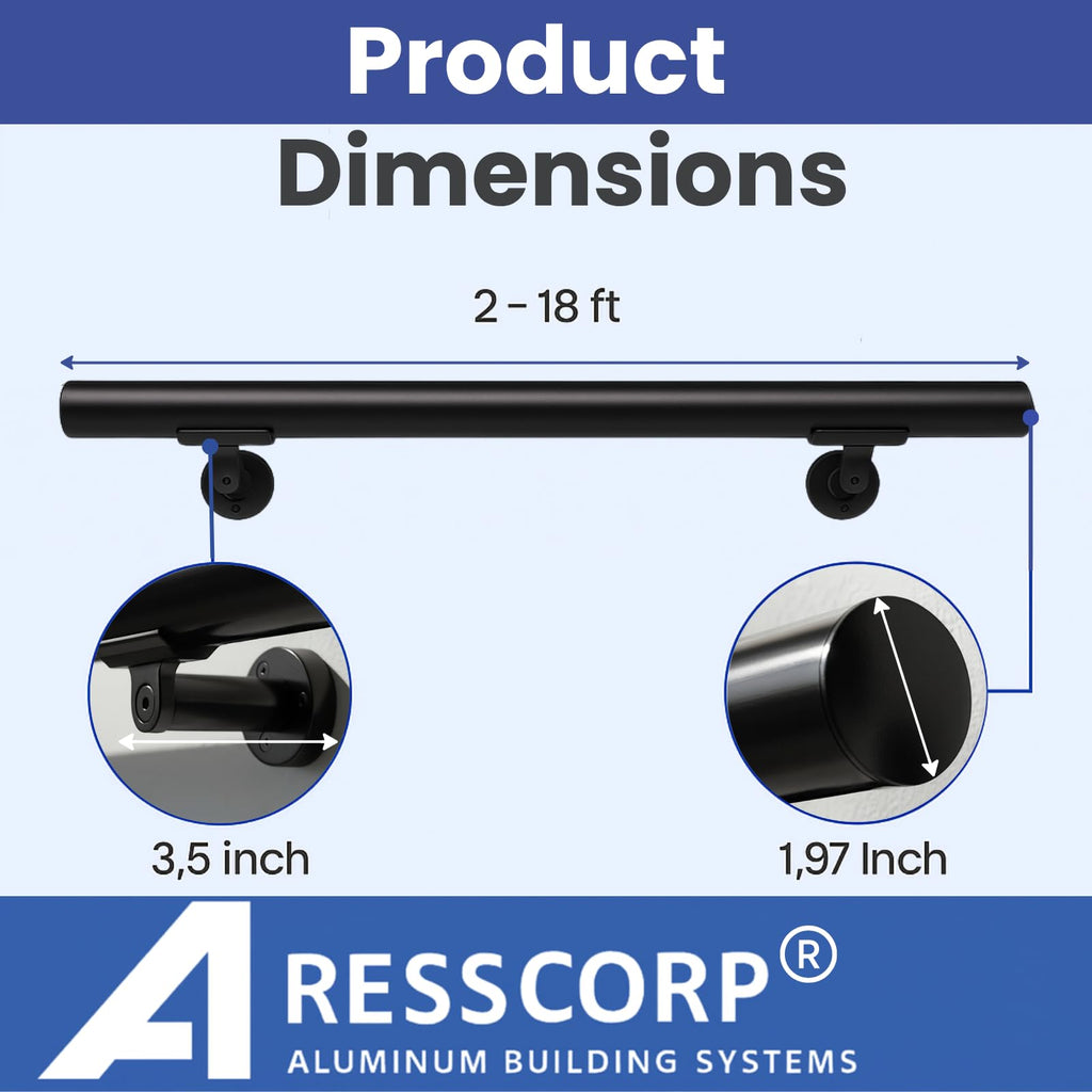6FT Aluminum Handrail Kit Matte Black Z5771
