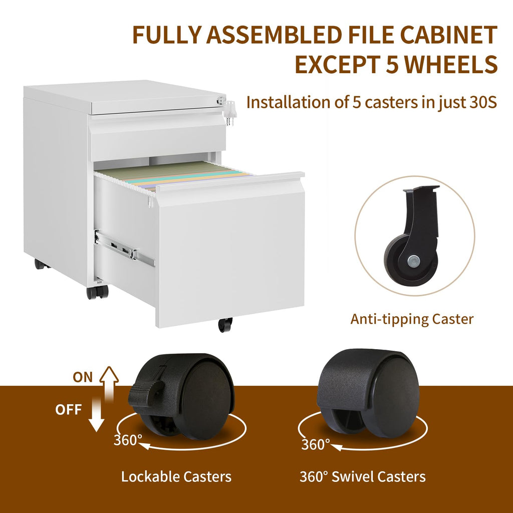 2 Drawer Metal Mobile File Cabinet with Lock Y3147
