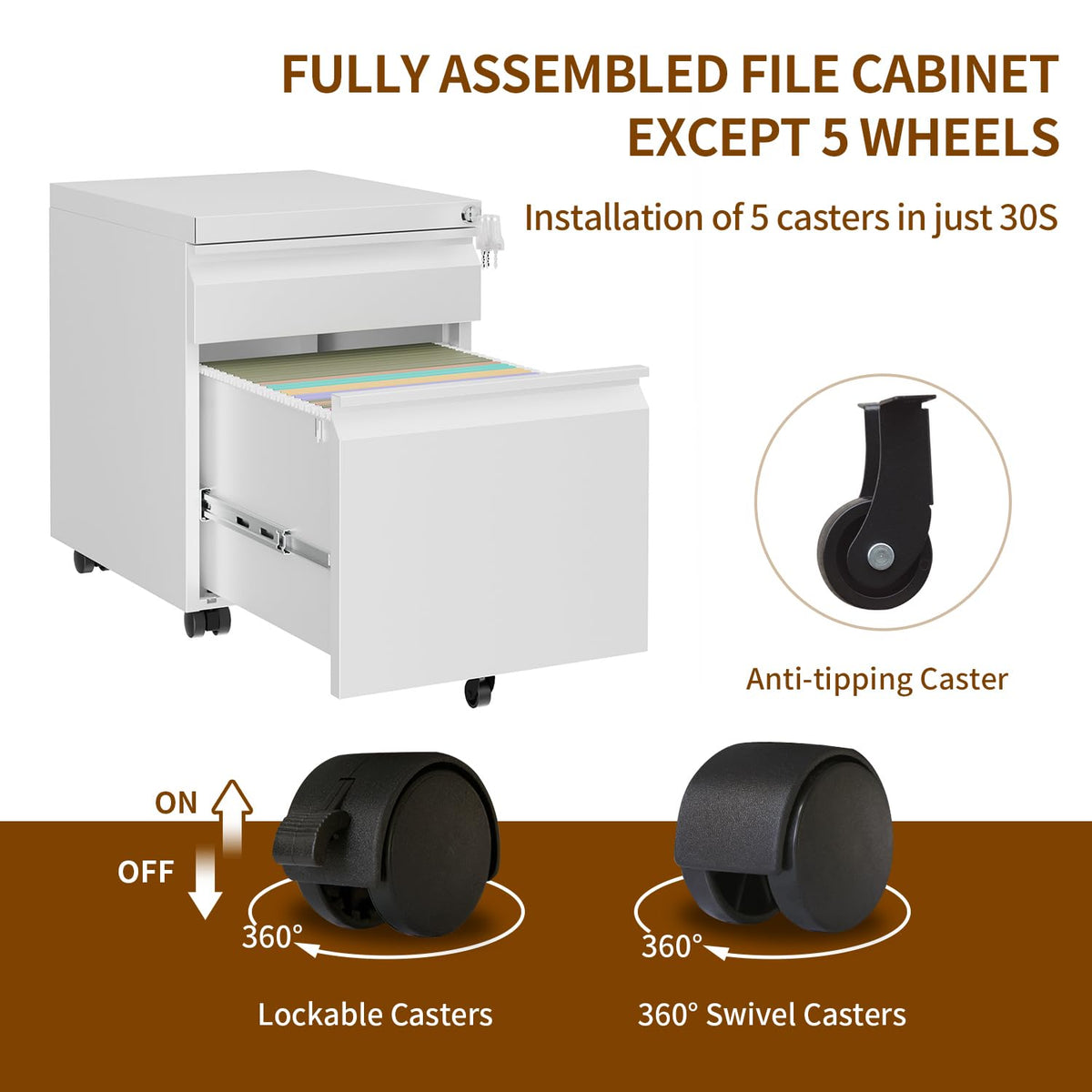 2 Drawer Metal Mobile File Cabinet with Lock Y3147