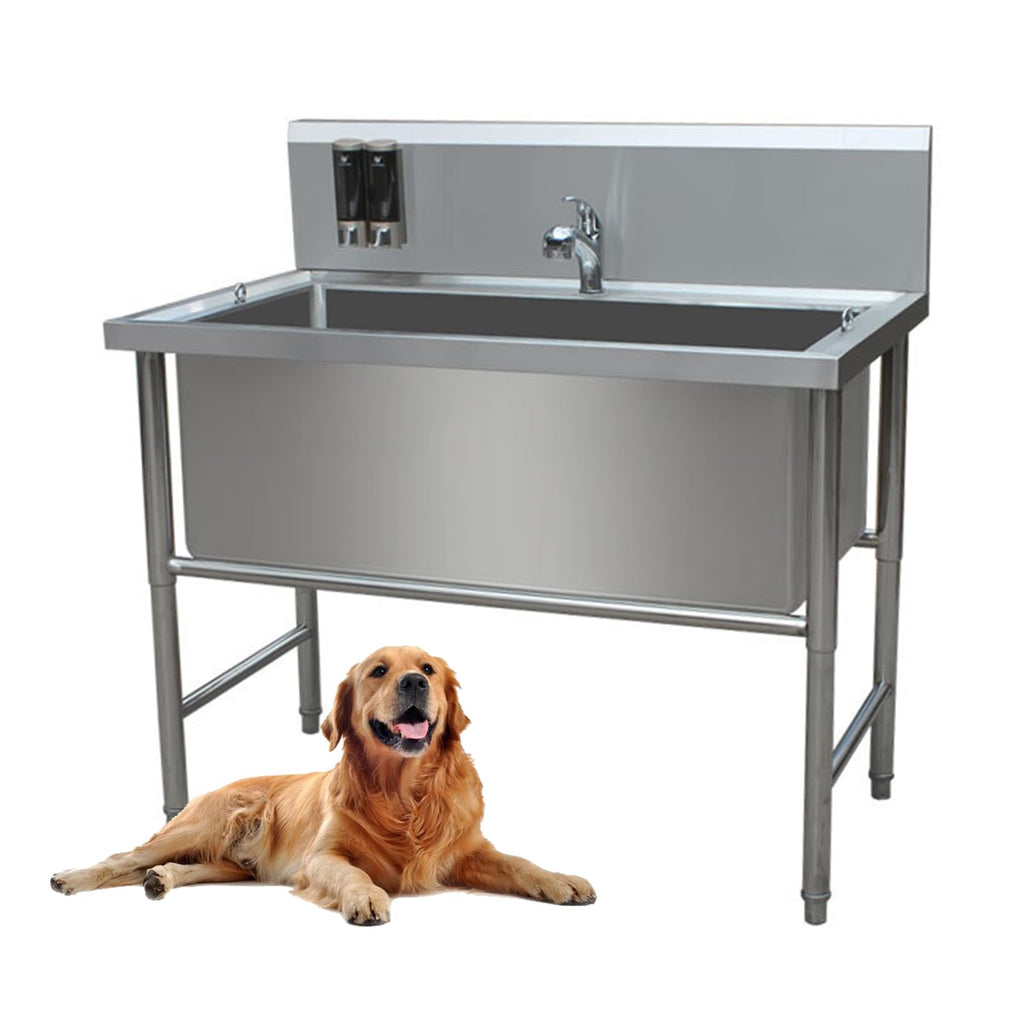 47" Stainless Steel Dog Grooming Tub with Stairs V92946