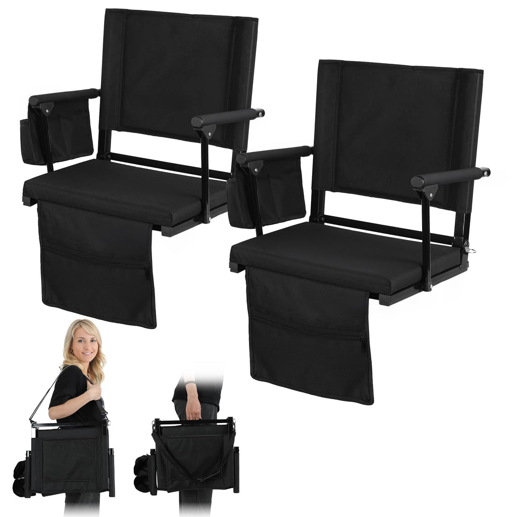 2 Pcs Black Stadium Seats with Back Support and Cushion N345881