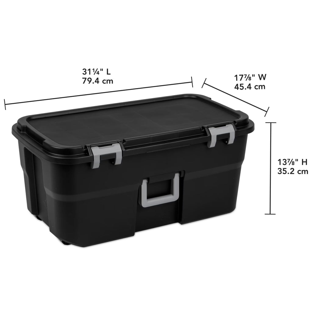 Black 22 Gallon Wheeled Plastic Footlocker A3805