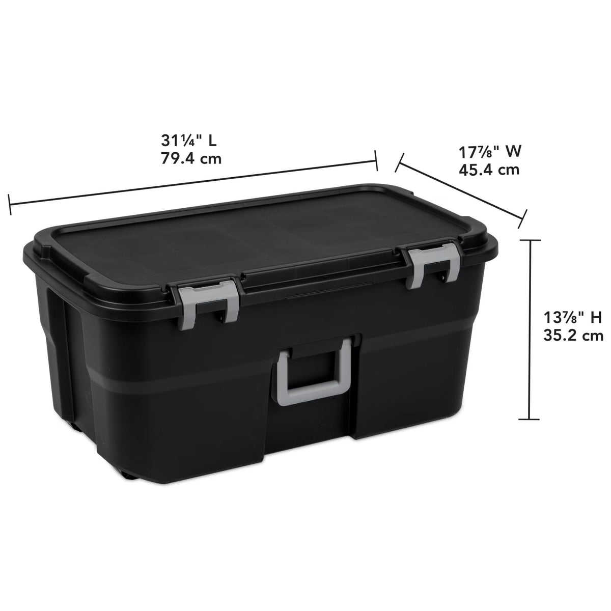 Black 22 Gallon Wheeled Plastic Footlocker A3805