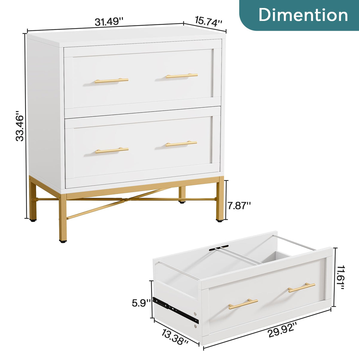 White 2 Drawer Wood File Cabinet K7890
