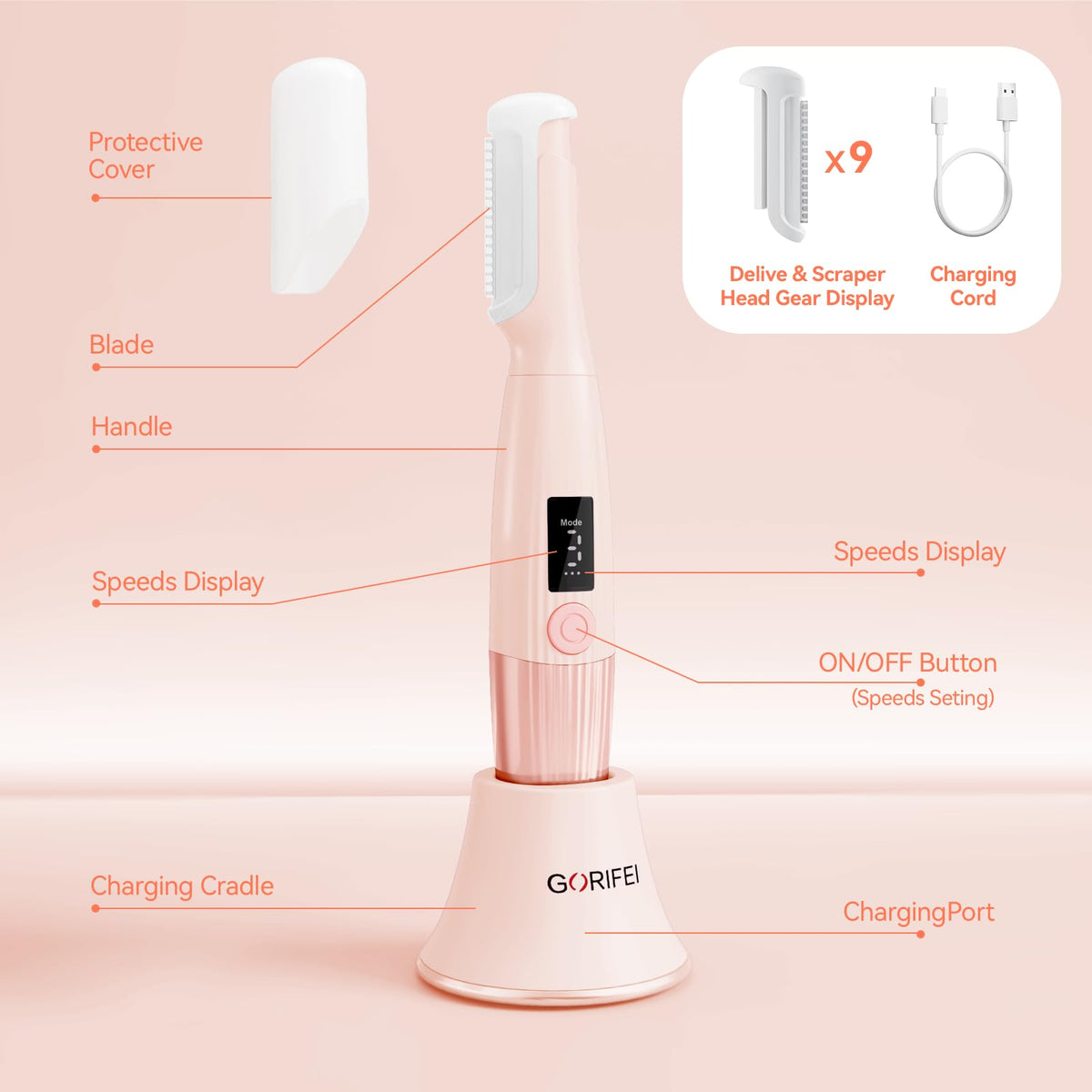 Pink Rechargeable Facial Razor with 8 Blades M717588