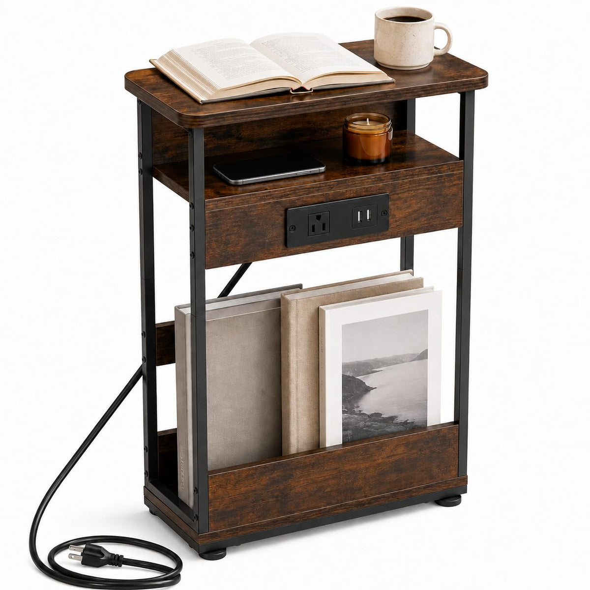Narrow Side Table with Charging Station I627
