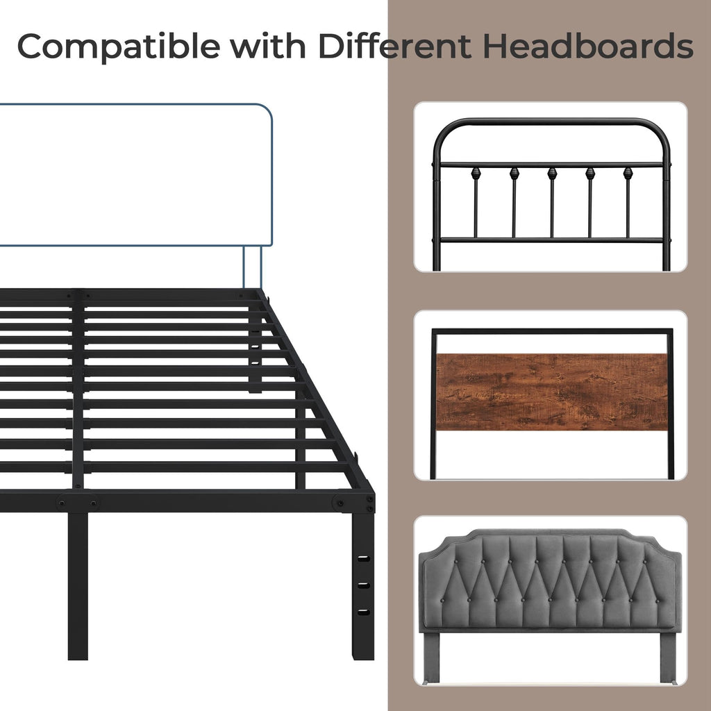 14 Inch Queen Size Black Metal Platform Bed Frame N3786