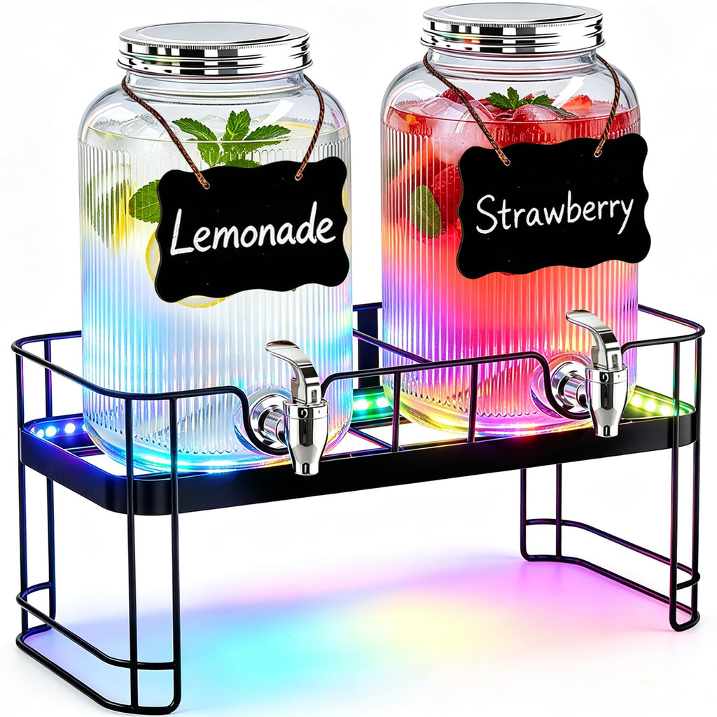 2 Pack 1 Gallon Glass Drink Dispensers with Stand C50401