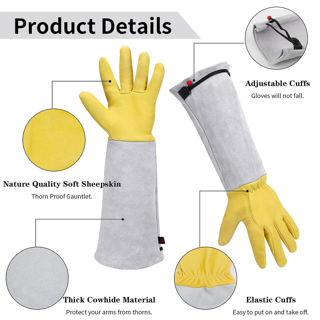 Long Leather Gardening Gloves with Adjustable Cuff V398162