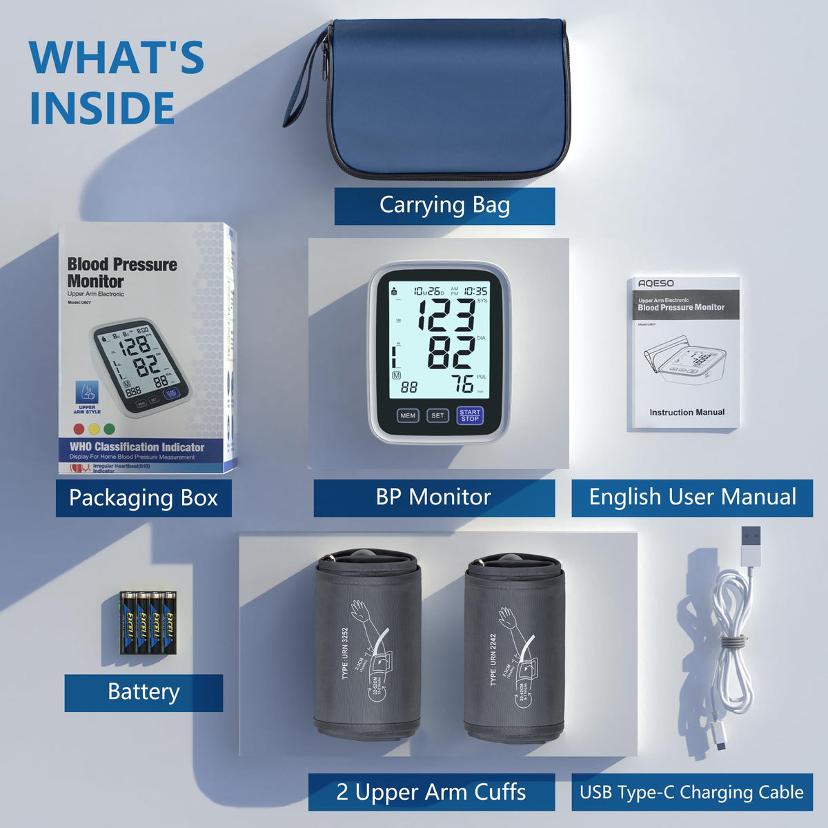 Upper Arm Blood Pressure Machine with 2 Size Cuffs and Backlit LCD T4083
