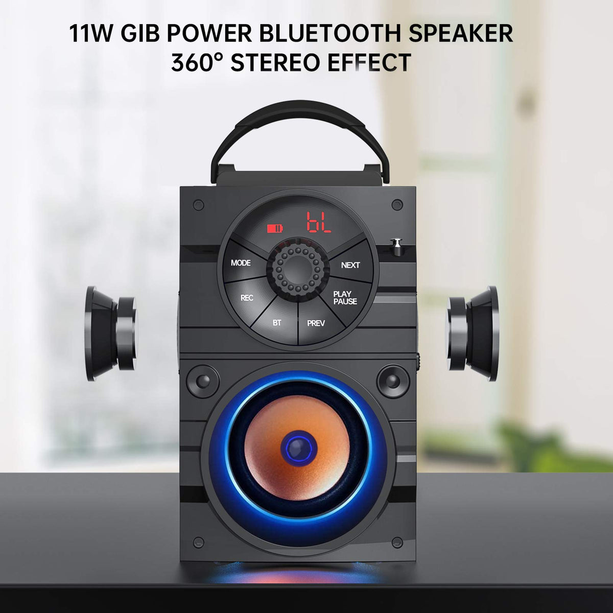 Portable Big Bluetooth Speakers with Light, Wireless with Subwoofer, FM Radio, LED Lights, EQ, Booming Bass, Bluetooth 4.2 Stereo Loud Outdoor/Indoor Retro, for Home, Camping, Travel, Black B7614